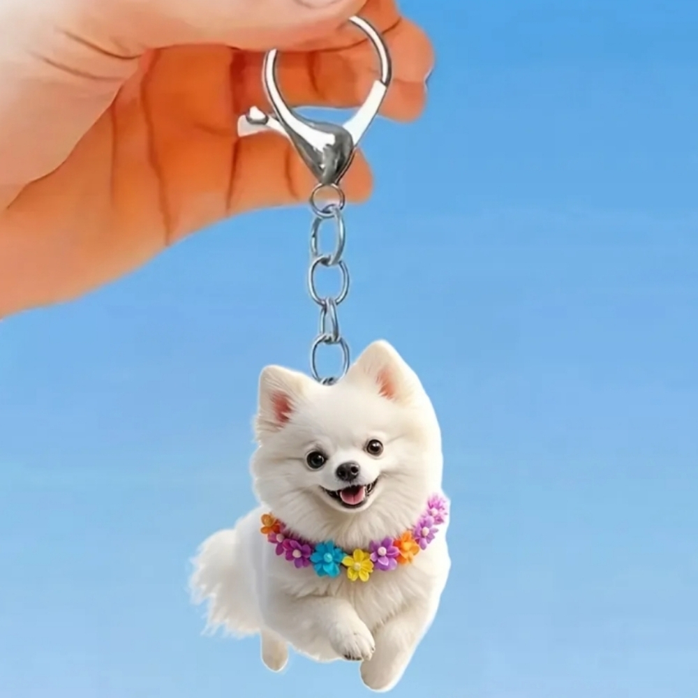 NEW! 2D Acrylic Samoyed with Flower Lei 🌸 Keychain/Bag 👜🎒 Charm ~ 🐕🐾